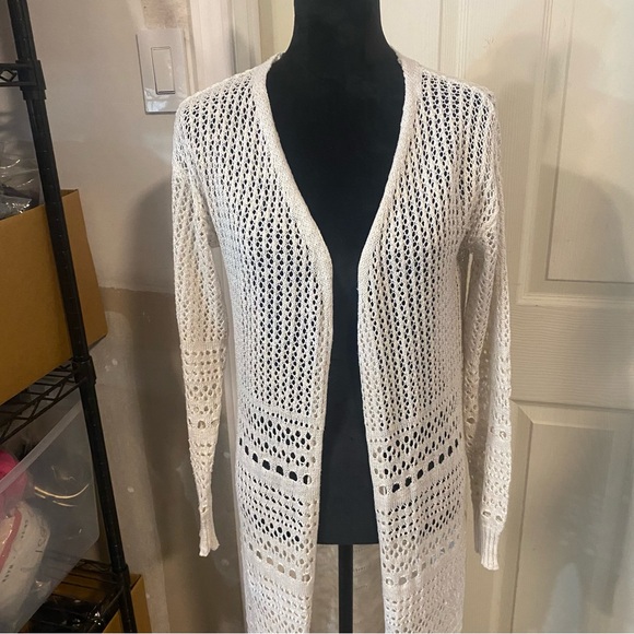 Moral Fiber Open Cardigan Large Women Embroidered Long Line Beige long sleeve - Picture 4 of 10